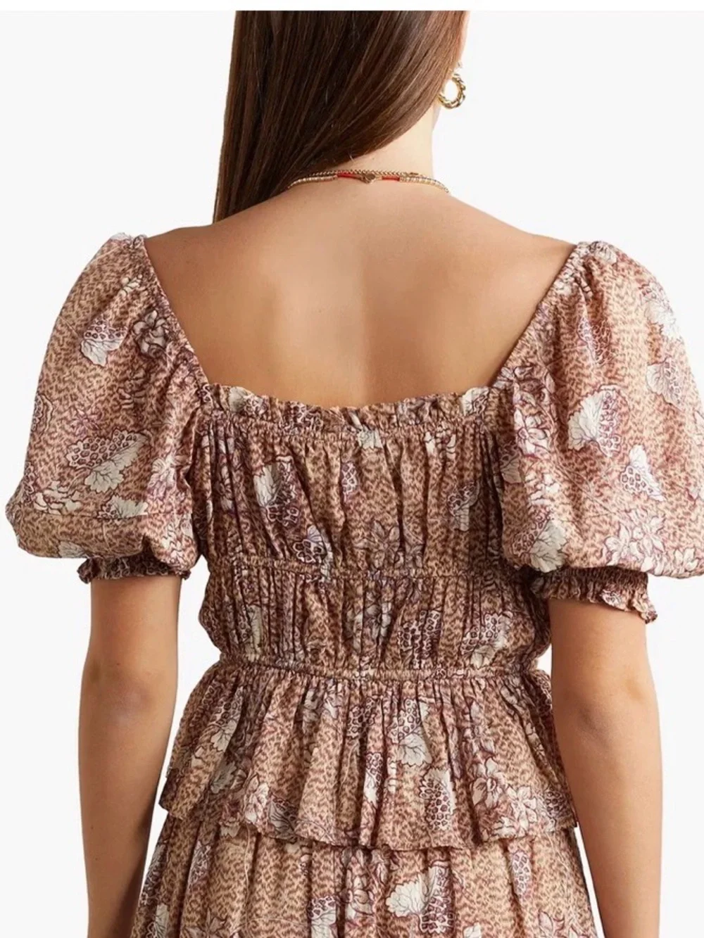 Ulla Johnson Floral Smocked Peplum Puff-Sleeve Top in Dusty Pink